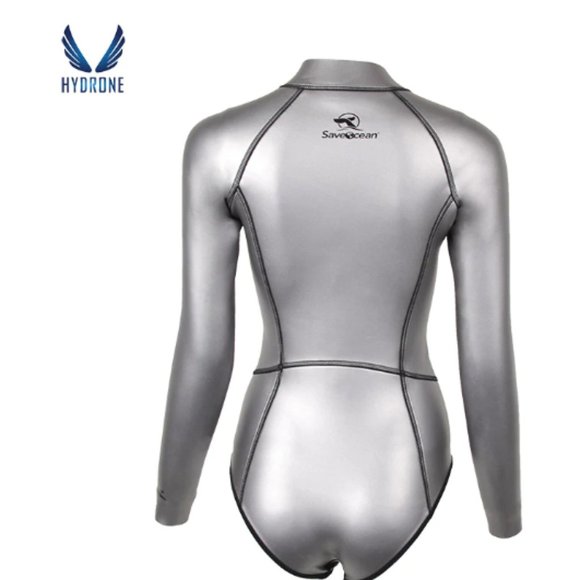NWOT SaveOcean Bikini Bodysuit - 2mm Silver Front Zipper Springsuit size XL - Picture 2 of 4